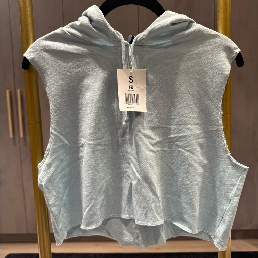 Sky Blue Sleeveless Hoodie for Women